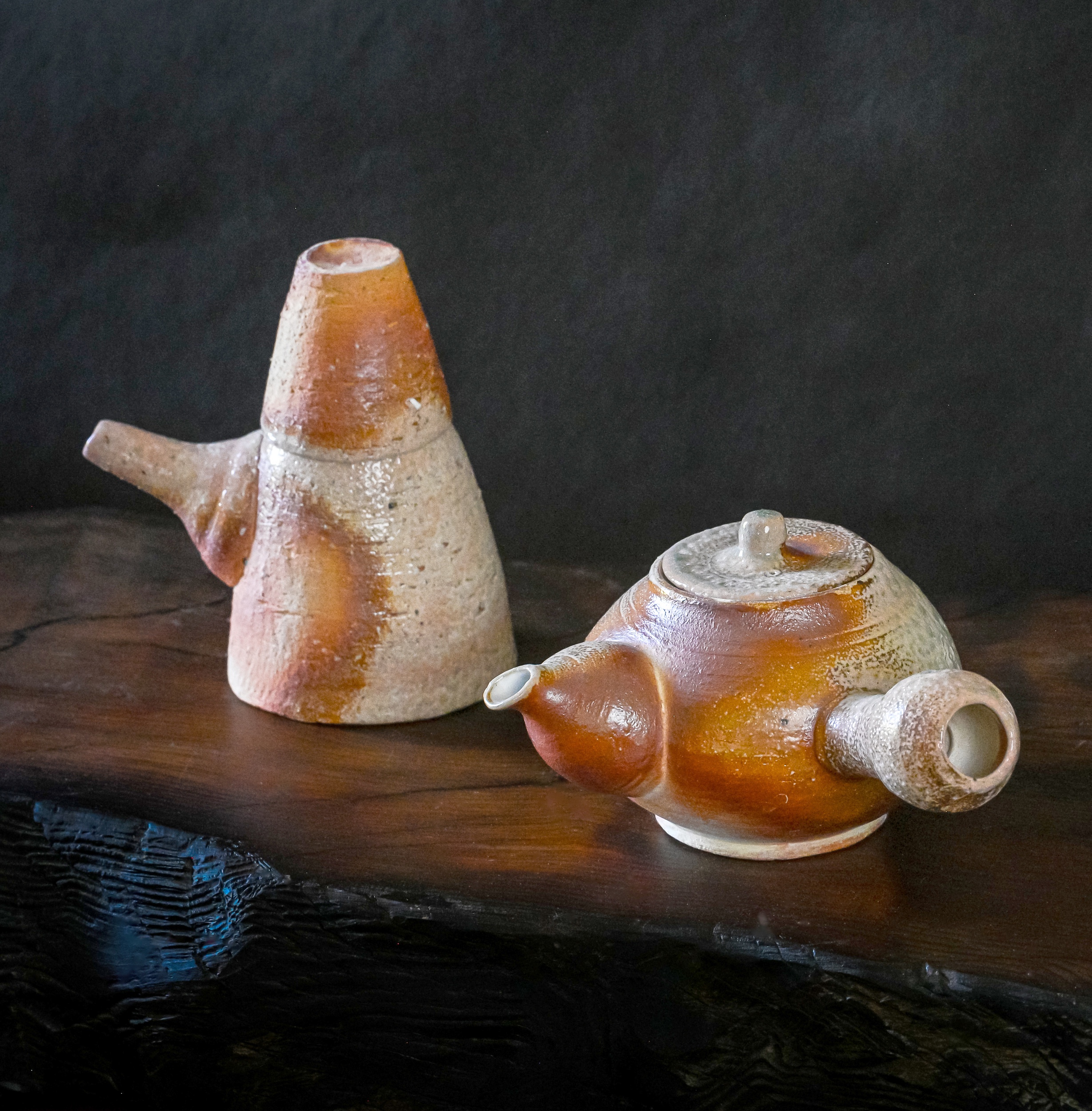 Trio of handmade ceramic teapots