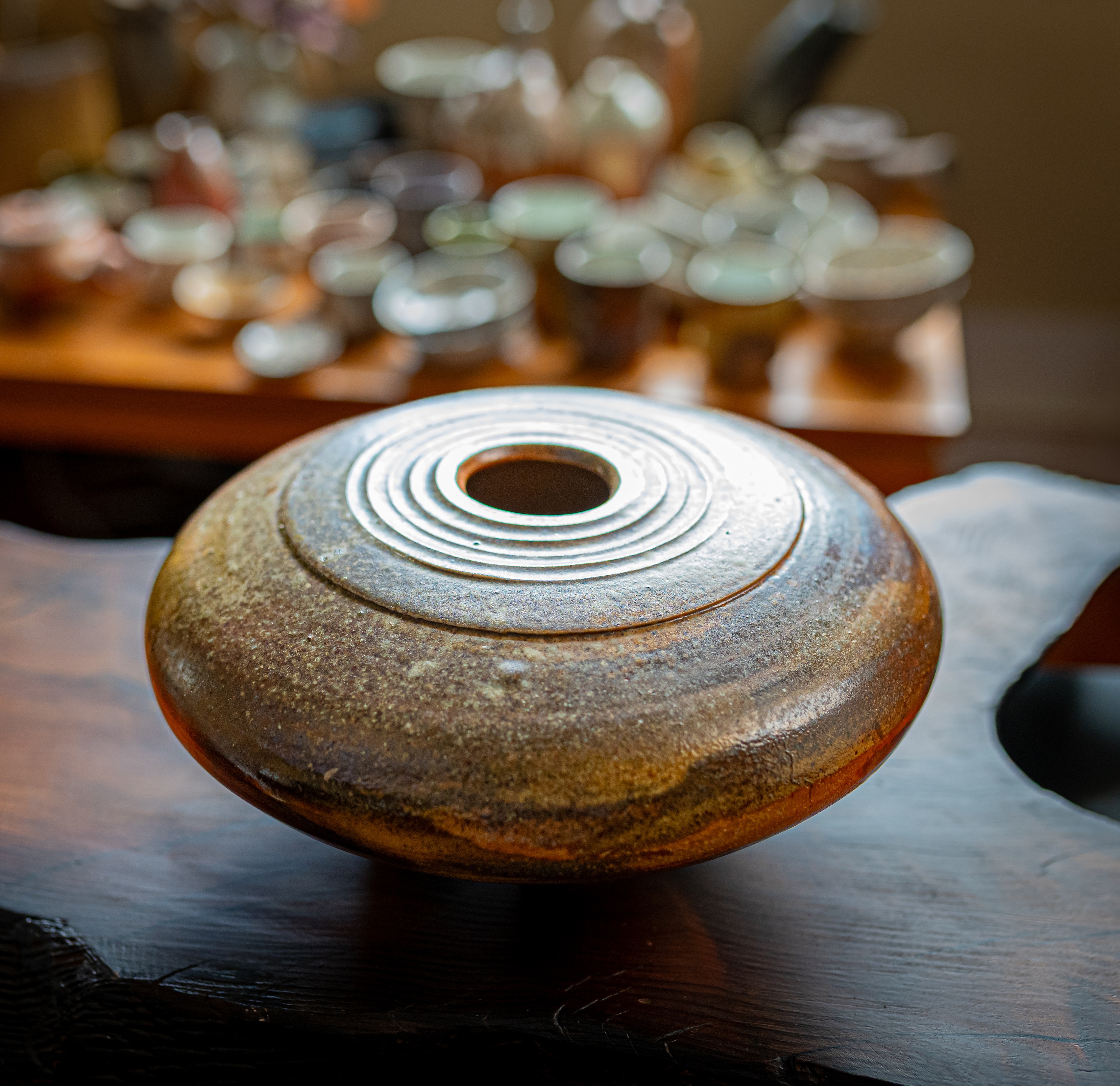 Top view of a wood-fired ceramic bowl